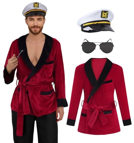 Ruimeier Adult Hugh Hefner Costume Robe Halloween Celebrity Costumes Red Men Captain Women Silky Couples Velvet with Captain Hat and Glasses SD092L Ruimeier Adult Hugh Hefner Costume Robe Halloween Celebrity Costumes Red Men Captain Women Silky Couples Velvet with Captain Hat and Glasses SD092L