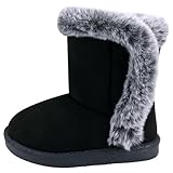 Moceen Baby Toddler Boys Girls Winter Boots Lightweight Soft Fur Lining Fashion Easy On Snow Boots for Kids Size 13 Little Kid 8207 Black