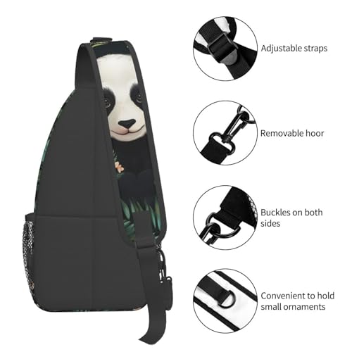 Mochila Sling Cute Panda Flowers Unisex Ligera 4L miniatura 5