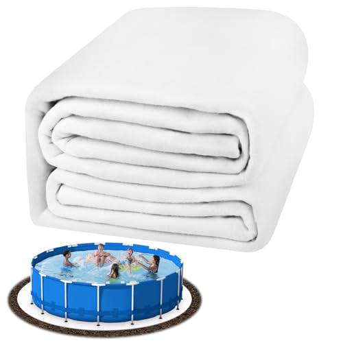 TIXANF Rivestimento per piscina bianco da 5,7 m, rivestimento per piscina fuori terra senza cuciture, 283,5 g/yd² pre-tagliato resistente, materiale geotessile resistente, protezione dalle forature,