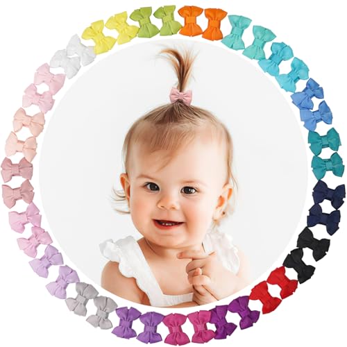 Image of CÉLLOT 40pcs Baby Bows for Girls Mini Bow Snap Clip Baby Hair Clip Grosgrain Ribbon 1.3" Tiny Hair Bows Clips for Baby Girls Toddlers Infant Fine Thin Hair in Pairs