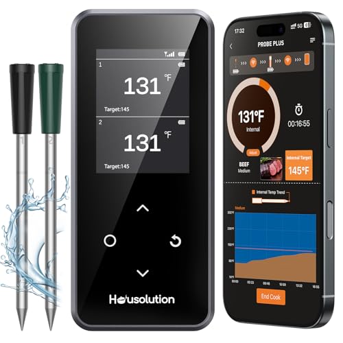 Housolution Wireless Bluetooth Meat Thermometer, Smart App & Standalone Base with Control, 2 Ultra-Thin Probe, Remote Range, Digital Food Thermometer for Cooking, Grilling, Smoking, BBQ, Oven