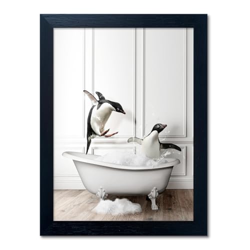 Kids Bathroom Wall Decor Funny Bathroom Wall Art Black and White Wall Decor Cute Penguins in Bathtub Canvas Print Painting Framed Farmhouse Animal Artwork by Melpa Art - Used condition - US$53.92