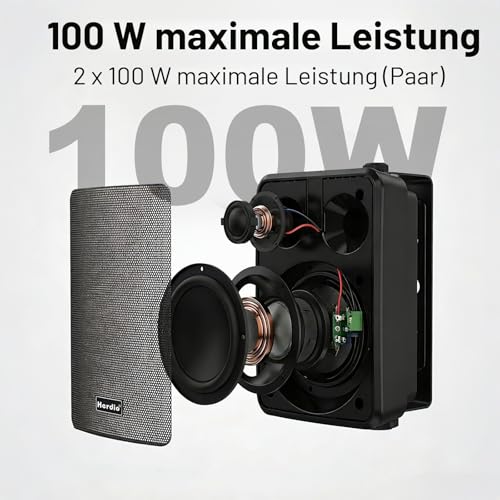 Herdio 4\ 200-W-Bluetooth-Lautsprecher für den Außenbereich, Wasserdichtigkeit nach IPX5 und Möglichkeit zur drahtlosen Mehrfachverbindung von bis zu 20 Geräten für Terrasse/Balkon (schwarz, 2er-Pack)