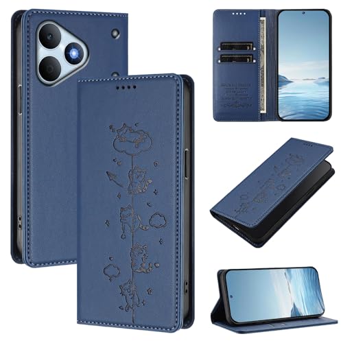 Cover �P�[�X�J�o�[ �Ή��@�� for Realme Note 80 4G �yRFID�Ւf�@�\�z�y�J�[�h�z���_�[�t���}�O�l�b�g�J���t���b�v�L�b�N�X�^���h�z Blue