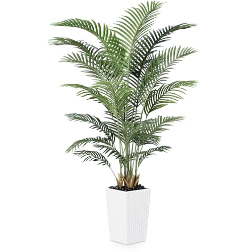 VeriNatural 6FT Artificial Palm Tree - Tall Fake Tree with White Taper Planter & Pebbles, UV...