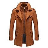 INVACHI Men's Wool Blend Coat Double Collar Trench Coat Single Breasted Overcoat for Autumn Winter