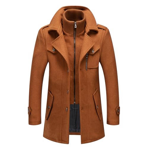 Image of INVACHI Men's Wool Blend Coat Warm Winter Trench Coat with Detachable Soft Scarf Single Breasted Pea Coat