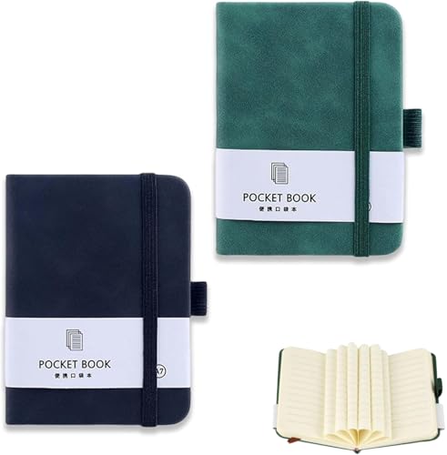 Heyumybit Carnet de Notes A7,2 Pièce 200 Pages,Mini Bloc Note A7,Petit Carnet de Poche avec Porte-Stylo,Fermeture Élastique,Couverture Simili Cuir Pour Agenda,École,Travail,Carnet De Voyage