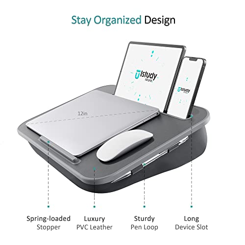Lap Desk, Portable Laptop Lap Desk With Pillow Cushion, Fits Up To 15.6 Inch Laptop, Laptop Stand With Device Ledge And Phone Holder,For Home Office, Gray, Istudyniture #TOP4