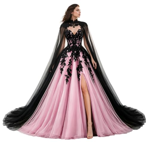 TRHTX Dark Pink Side Slit Wedding Dresses for Bride with Cape 4