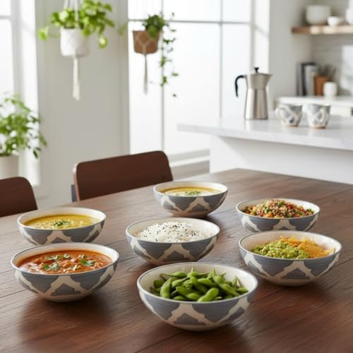 Image of Ceramic Rice Party Bowls Dinnerware Gift Set for Cereal Soup Dessert Snack Fruit Salsa Ice Cream for, Dining Tables, Cafes, Small Restaurants, and Serving Counters Bowl (Grey, Set of 4)