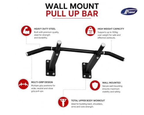 Image of Wall Mounted Pull-Up Bar | Heavy Duty Multi-Grip Chin-Up Bar for Home Gym | Steel Wall Mount Workout Bar for Pull-Ups, Chin-Ups, Leg Raises & Upper Body Strength Training | Max Load 200 kg