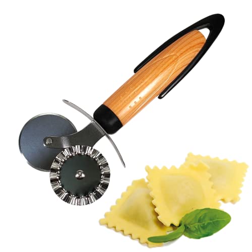 Rueda cortapasta de acero inoxidable con mango ergonómico, cortador de masa bihoja lisa y dentada para hojaldre a mano multifuncional