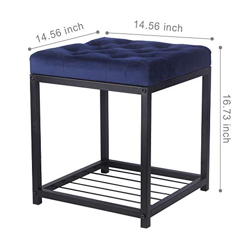 Otomano tufado azul marinho - Moldura de metal - Banco estofado quadrado - Capacidade de peso 113 kg