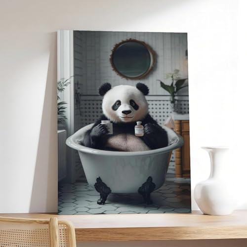 Toile panda dans la baignoire 40x60 cm, idee cadeau deco originale - 7