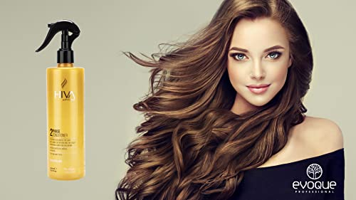 Foto von Hiva by Evoque Leave In Conditioner 400ml Sprühkur 2 Phasen Feuchtigkeitsspray ohne ausspülen ideal für gefärbte und blondierte Haare Anti Frizz (Argan Collagen)
