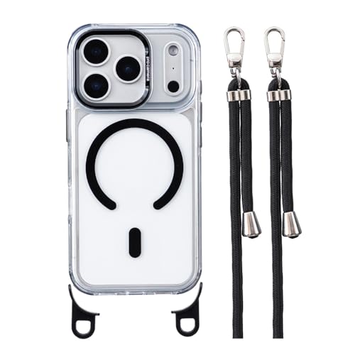 Étui magnétique transparent iPhone 12 Pro Max coque avec bandoulière noire ajustable