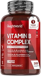 Vitamin B Complex High Strength - 365 Vegan Tablets (1 Year Supply) - Blend of 8 B Vitamins & Vitamin C - One A Day - Folic Acid, Biotin, B1, B2, B3, B5, B6, Vitamin B12 Supplement - GMO & Gluten Free