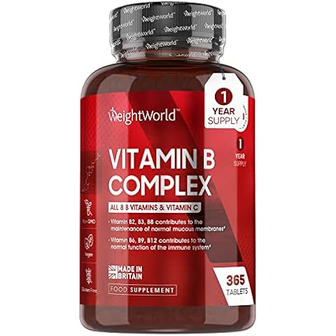 Vitamin B Complex High Strength - 365 Vegan Tablets (1 Year Supply) - Blend of 8 B Vitamins & Vitamin C - One A Day - No Fillers - Folic Acid, Biotin, B1, B2, B3, B5, B6, Vitamin B12 Supplement Cover