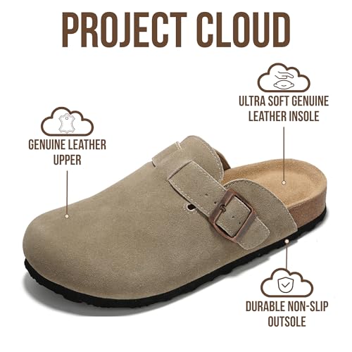 Image of Project Cloud 100% Genuine Leather Footbed Clogs for Women - Memory Foam Arch Support Slippers for Women - Trendy Slip-ons Women's Mules & Clogs Sandals