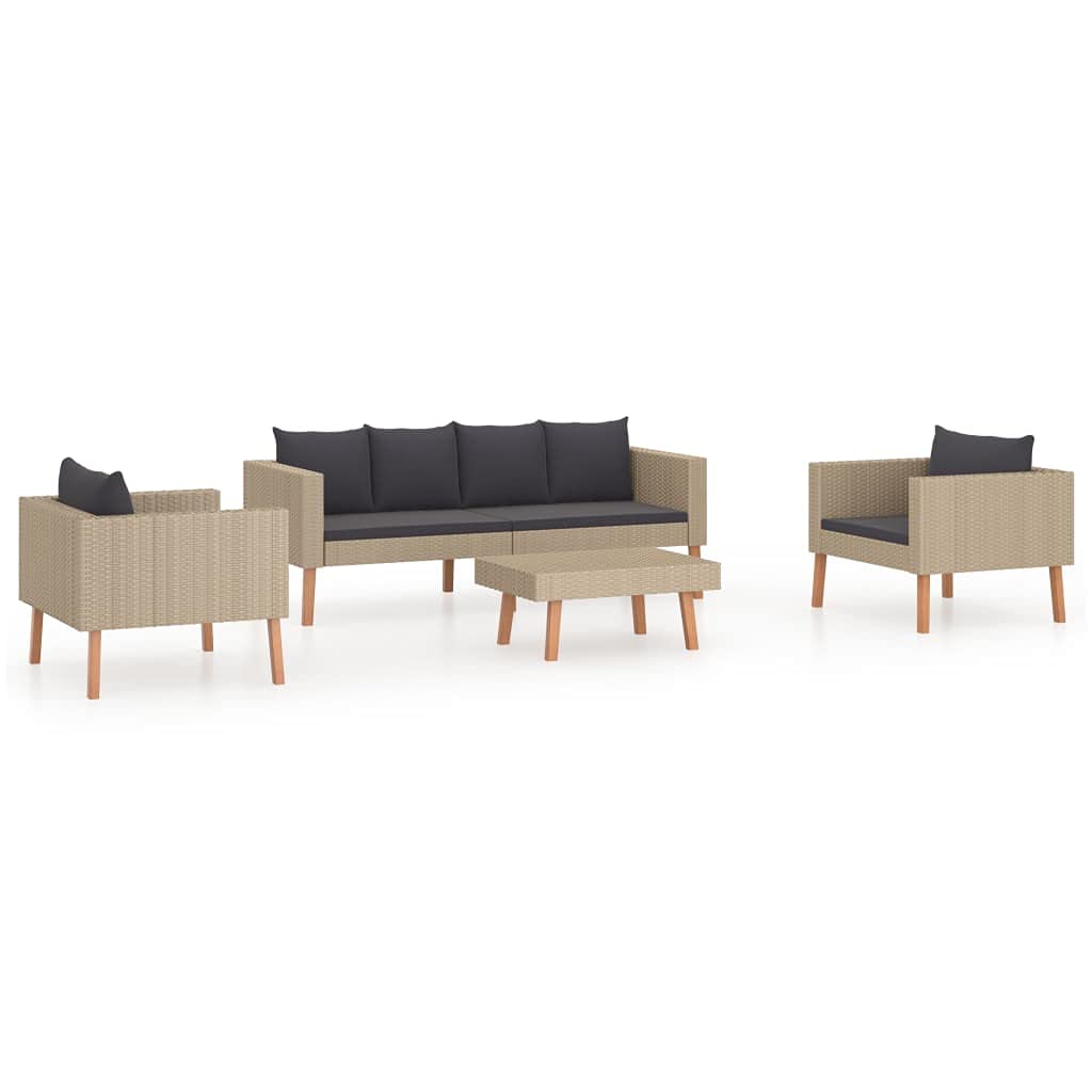Juego de muebles de jardín de 4 piezas con cojines de polirratán beige, conjunto de sofá de jardín, varias combinaciones disponibles, para terraza, jardín, balcón, piscina