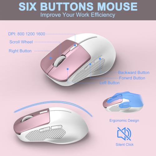 Rechargeable Silent Wireless Keyboard and Mouse Combo, Ergonomic Wrist Rest & Phone Tablet Holder, USB-C Adapter Included, 2.4G Lag-Free Cordless Set for Windows Mac Laptop PC Home Office (Rose Gold) by EAYBLLY - Used condition - Image 6