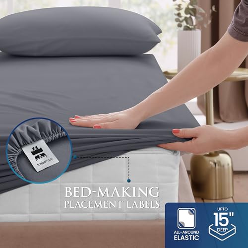 Image of Utopia Bedding Twin Sheet Set, Soft Microfiber 3 Piece Bed Sheets with 15 inch Deep Pocket - Easy Care Brushed Microfiber (Twin, Extra Light Grey)