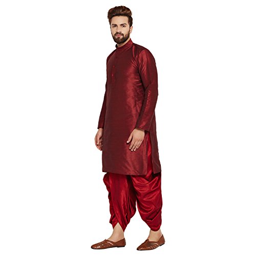Image of SOJANYA (Since 1958 Men's Off-White and Gold Dupion Silk Dhoti Kurta Set