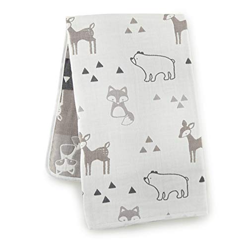 Image of Levtex Baby Bailey Cotton Muslin Blanket, Taupe, Charcoal, White, Grey