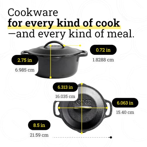 Image of Lodge Cast Iron Dutch Oven 1 Quart - Loop Handle Cooking Vessel - Even Heat Retention - Oven-Safe, Versatile Pot