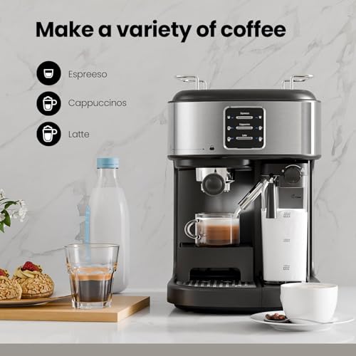 Image of Electactic 20 Bar Professional Compact Espresso Cappuccino Machine with Auto Milk Frother, Stainless Steel Coffee Maker for Cappuccino, Latte