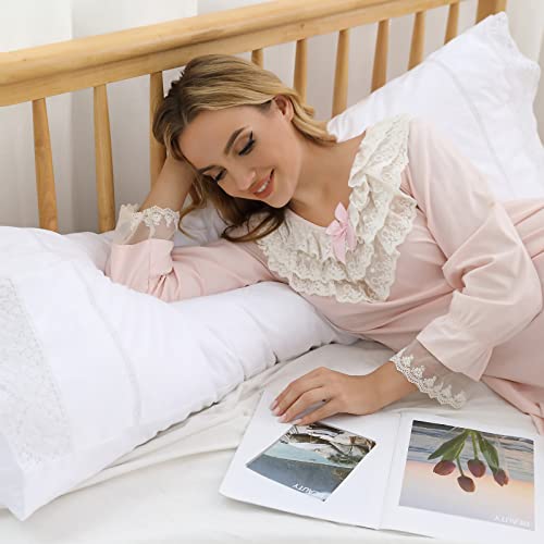 Ranznaz 100% Cotton Embroidery Lace Body Pillowcase 1Pc, Envelope Closure,Softness And Breathable, Long Pillowcase (20X48”, White) #TOP4