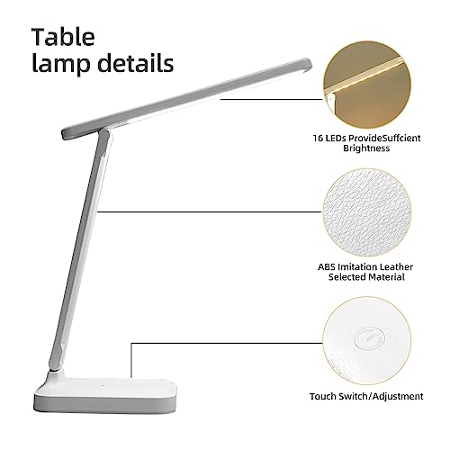 Lámpara Escritorio LED, Plegable, 3 Modos y 5 Niveles de Brillo,Control Táctil con Carga USB, Flexo Lámpara de mesa Cuidado de Ojos para Cama,Oficina,Leer,Estudiar,Luz Nocturna