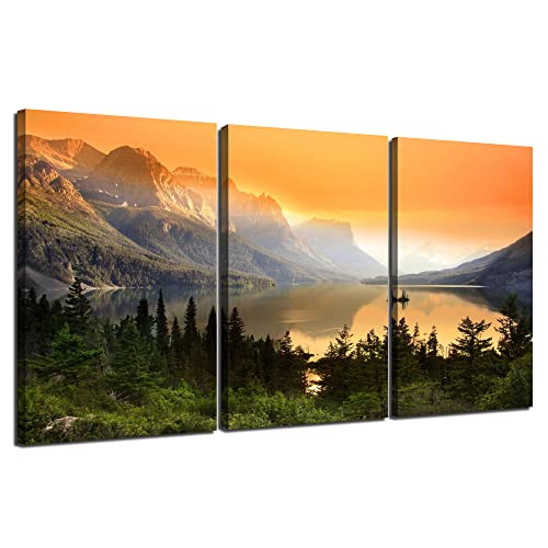 Us Montana Wall Art St. Mary Lake Wall Decor Glacier National Park Picture Canvas Print Wild Goose Island Painting Poster Framed Home Living Room Bedroom Decoration Ready To Hang(54''Wx30''H) #TOP29