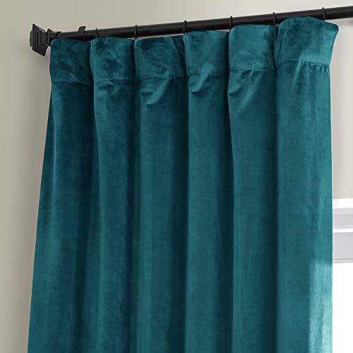 Image of HPD Half Price Drapes Signature Plush Velvet Blackout Curtains for Bedroom (1 Panel), 50W X 96L Hotel Black Out Curtains for Living Room, Thermal Insulated Blackout Curtains, Sea Garden Teal