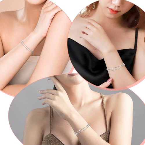 Image of Stars Bracelet for Women, Silver Jewelry Stars Double Chain Bracelet Beaded Star Charm Bracelet Ankle Bracelets Minimal Bracelet Dainty Chain Simple Jewelry Gifts for Women Teens