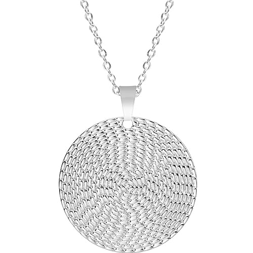 Jude Jewelers Stainless Steel Round Circle Shaped Pendant Hammered Finish Necklace cover