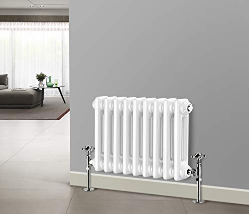 NRG 300 X 425 mm Gloss White 2 Column Radiators Horizontal Central Heating Cast Iron Rads for Bathroom Living Room and Kitchen