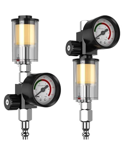 SICOPRO Water Separator for Air Compressor, 1/4 Inch Water Oil Separator Filter with Pressure Gauge, Inline Air Filter