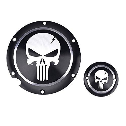 Frenshion Compatible for Motorcycle Black Chrome Skull Timing Accessories Engine Derby Timer Cover For Harley Sportster Iron XL 883 1200 04-14 (Pack of 2pcs)
