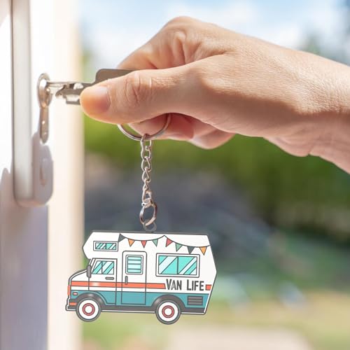 Image of Camper Keychain Happy RV Keyring RV Keychain Couples Keychain Set Gifts for Men Women Camping Accessories 2 Pack
