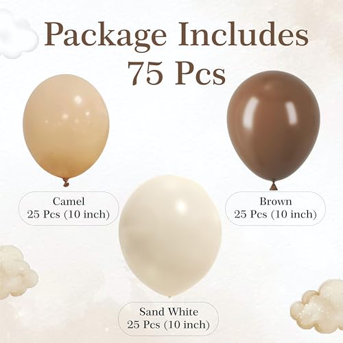 Image of Brown, Camel & Sand White Balloon Garland Kit, Pack Of 75 Pcs for Birthday Decorations, Baby shower Decor, theme decoration, Home Decoration items
