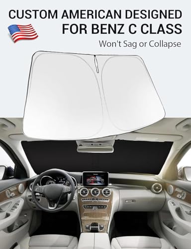 Image of Proadsy 2026 Upgrade Windshield Sun Shade Custom Fit 2008-2014 C Class Foldable Front Sunshade Protector Sun Visor Blocks UV Rays Keep Car Cooler