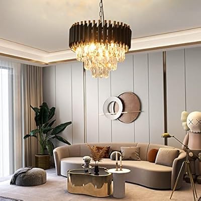 Image of Zingy Black Mamba Modern Crystal Pendant Light 3 Tiers Black and Gold Fixtures Round, Stainless Steel Tube Crystal Golden Finish Exqusite Design Pendant for Home and Office (400mm) E