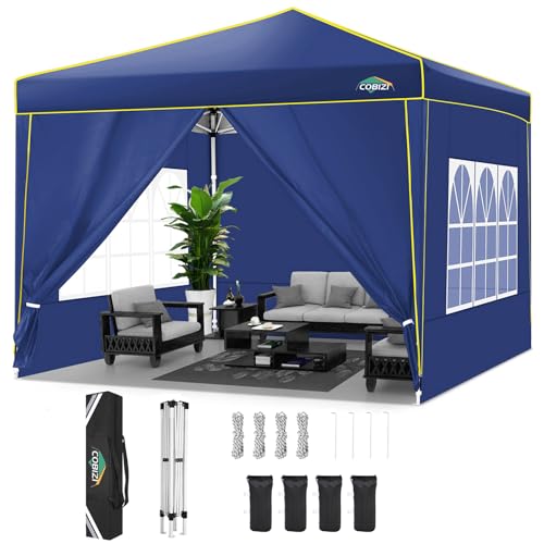 COBIZI Tonnelle Pliante 3x3m Tonnelle de Jardin Imperméable Barnum Pliant avec 4 Parois Latérales et 4 Sacs de Sable UV Protection 50+ Tonnelle de Jardin pour Plage,Mariage, Navy Bleu
