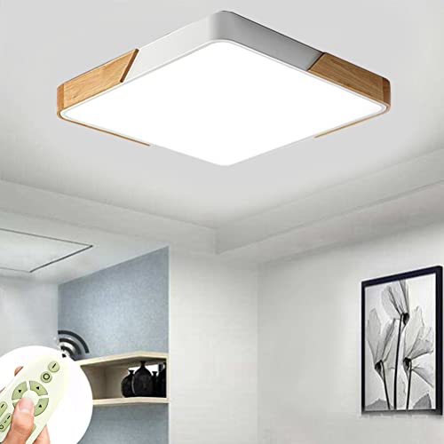 CASNIK 60W Lámpara de techo LED Madera Ultradelgada Cuadrado Regulable Luces de techo Lámpara de la sala de estar del dormitorio de la cocina (Blanco, Madera 60W Cuadrado) Cover