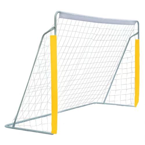 FUNJEPE But de football portable en acier de 2,4 m avec filet de football imputrescible et sac de transport noir - 240 cm