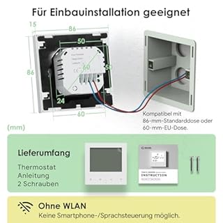 Beok Thermostat Fussbodenheizung Wasser, Thermostate Heizung Digital Raumthermostat Fußbodenheizung 230v Wandthermostat Heizungsthermostat Temperaturregler TDS72-WP Weiß Non-WiFi