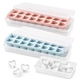 2 Pack Heart Shpaed Ice Cube Trays with Lids and Bins Ice Molds with Ice Storage Box, 48 Holes Silicone Heart Ice Cube Tray for Whiskey Cocktail Fun Shapes Cubes, with Lids & Bins